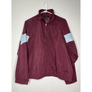 Forever 21 Women's Large (L) Maroon Gray Striped Polyester Windbreaker Jacket